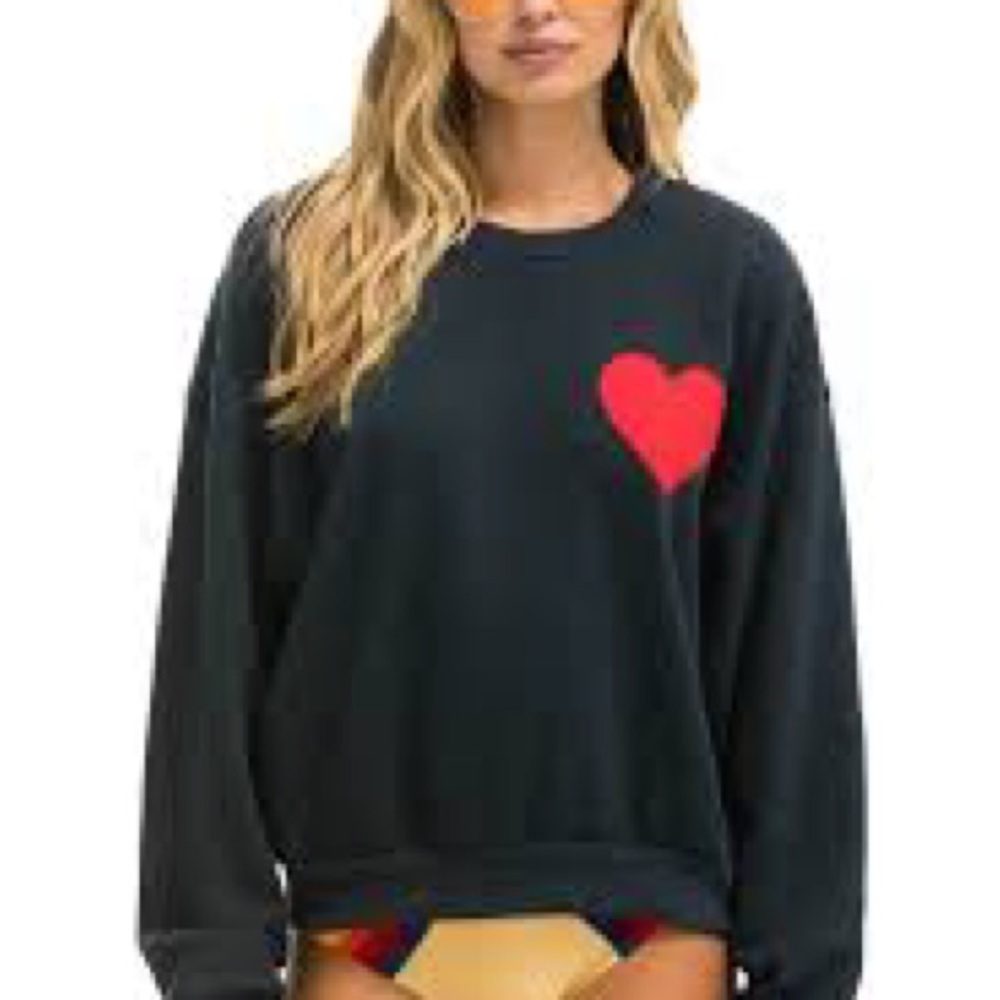 Aviator Nation Black Sweatshirt with Red Heart Graphic